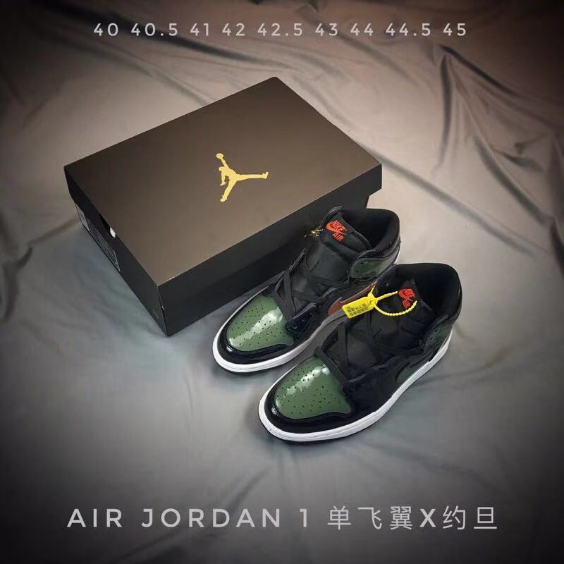 Air Jordan 1 Patent Leather Black Green Orange Shoes